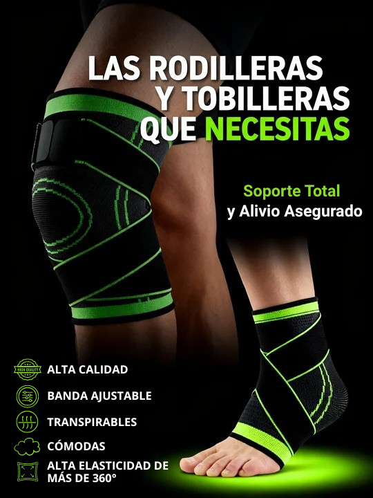 MovilidadPlus™ PRO Pack 2x1: 2 Rodilleras + 2 Tobilleras Ajustables